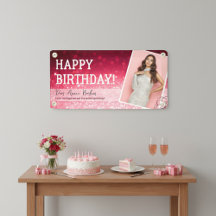"Ditt foto" Rosa Glam Birthday Banner