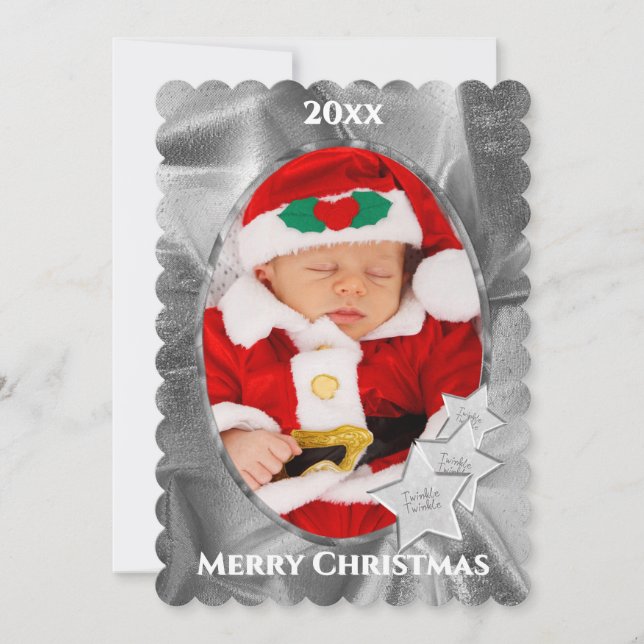 Ditt foto: Silver juloval Bild Ram Julkort (Framsida)