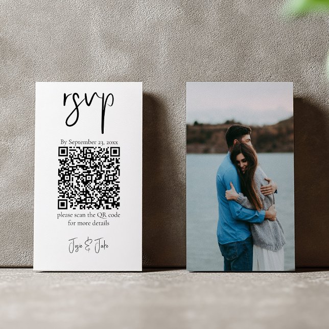 Ditt foto, svart-vit QR-kod bröllopsanmälan Tilläggskort (Black and white qr code rsvp with full cover photo)