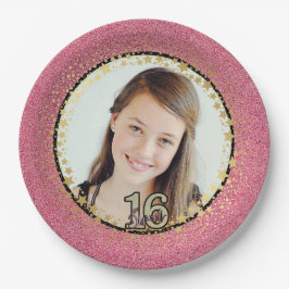 Ditt foto Sweet 16 med Rosa Glitter Bowl Papper P