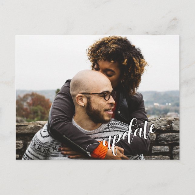 Ditt foto + " Uppdatering " Text Uppställd Bröllop Vykort (Framsida)