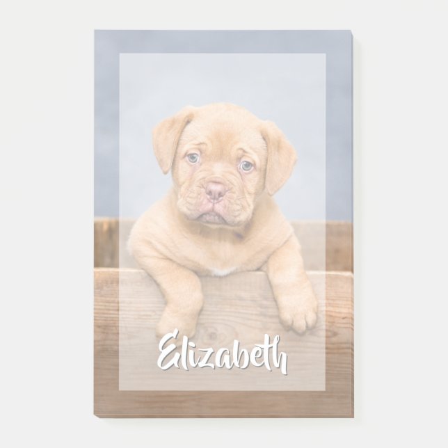 Ditt fotoenkla, moderna, vita skript Namn-överlägg Post-it Block (Framsida)