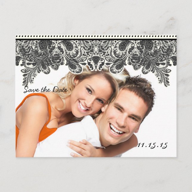 Ditt fotoPaisley Peacock i Grått sparar datumet Meddelande Vykort (Framsida)