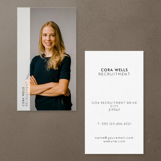 Ditt fotporträtt, modern vit ogenomskinlig ram visitkort (Your photo portrait, white opaque border modern business card.)
