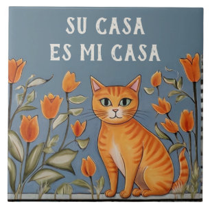Ditt Hem är Mitt Hem - Rolig Spansk Katt Humor Kakelplatta