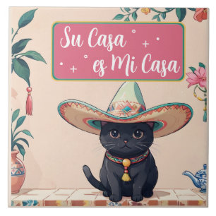 Ditt Hem är Mitt Hem - Rolig Spansk Katt Humor Kakelplatta