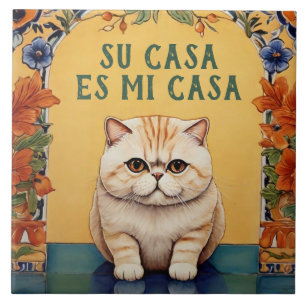Ditt Hem är Mitt Hem - Rolig Spansk Katt Humor Kakelplatta