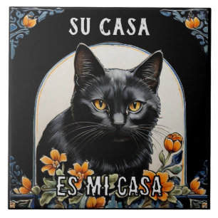 Ditt Hem är Mitt Hem - Rolig Spansk Katt Humor Kakelplatta