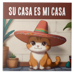 Ditt Hem är Mitt Hem - Rolig Spansk Katt Humor Kakelplatta