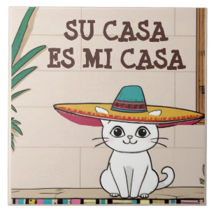 Ditt Hem är Mitt Hem - Rolig Spansk Katt Humor Kakelplatta