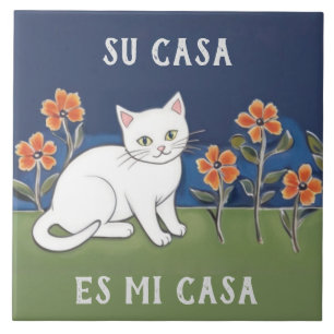 Ditt Hem är Mitt Hem - Rolig Spansk Katt Humor Kakelplatta