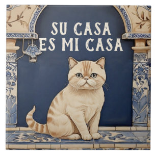 Ditt Hem är Mitt Hem - Rolig Spansk Katt Humor Kakelplatta