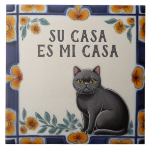 Ditt Hem är Mitt Hem - Rolig Spansk Katt Humor Kakelplatta