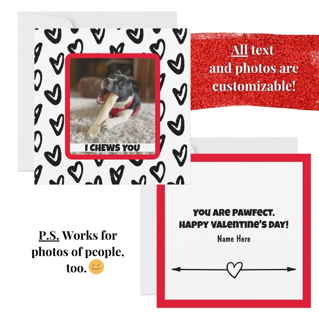 Ditt Hund fotofunny- och ljudanteckningskort Anteckningskort (Cute square custom photo and text card with hearts is the perfect all-occasion card to show love.)