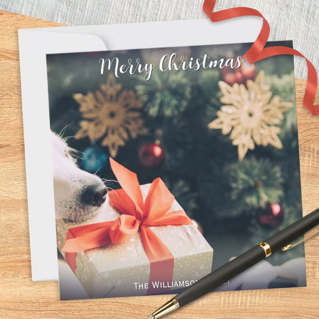 Ditt Hund Photo Custom Name Modern God jul Julkort (A Christmas card for you to personalize with a photo of your dog and your own text underneath)