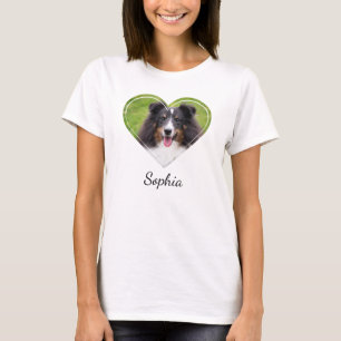 Ditt husdjurs foto i hjärtform med anpassad text t shirt