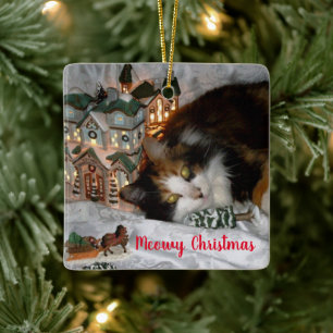 Ditt husdjurs katt- eller hundfoto jul julgransprydnad keramik