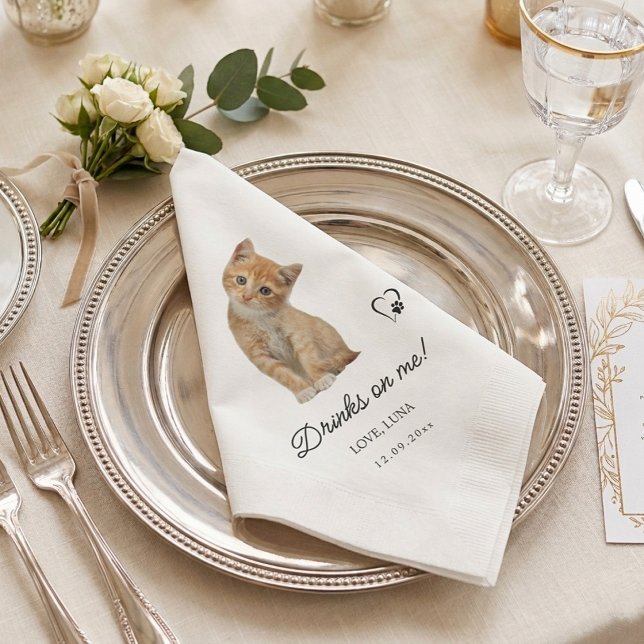 Ditt Husdjurs Katt Foto Anpassad Bröllop Pappersservett (Your Pet Cat Photo Custom Wedding Napkins)