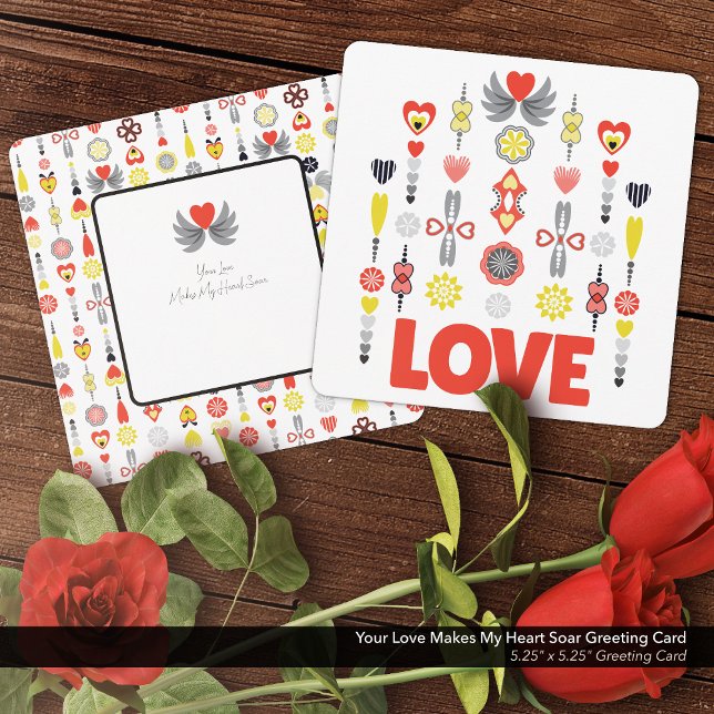 Ditt Kärlek gör mitt hjärt- och hälsningskort (Your Love Makes My Heart Soar Greeting Card, Bold and Vibrant Minimalist Design)