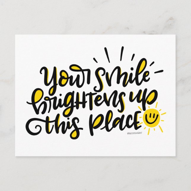 Ditt leende ljusnar upp i ställe, skrivet vykort (Framsida)