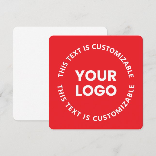 Ditt logo/uppladdad bild & cirkulär text | Röd Anteckningskort (Fram/baksida)