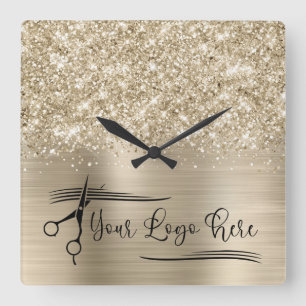 Ditt logotyp glitter blek guld glam fyrkantig klocka