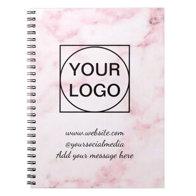 Ditt logotyp här vit enkel minimal PINK MARBLE Nej Anteckningsbok (Framsidan)
