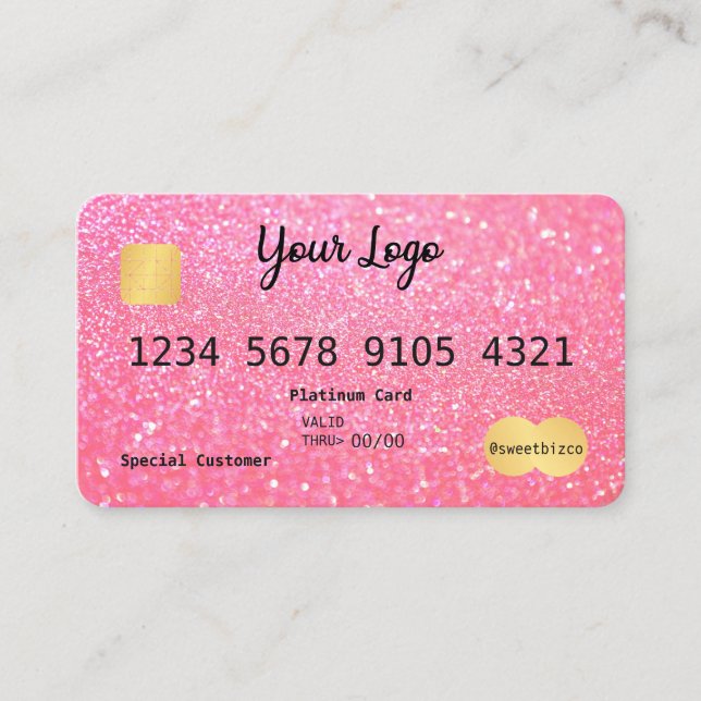 Ditt Logotyp Rosa Glitter-kort för Kredit Visitkort (Framsida)