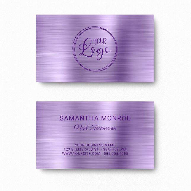 Ditt logotypfalska ljuslila ombré-folie visitkort (Your Logo Faux Light Purple Ombre Foil Business Card)