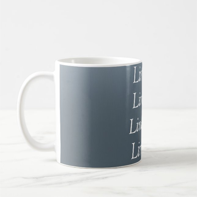 Ditt meddelande här gråblå metallisk bakgrund te kaffemugg (Vänster)