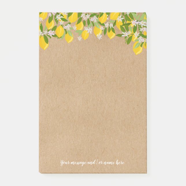 Ditt meddelande Rustic Lemon Greenery Post-it Block (Framsida)