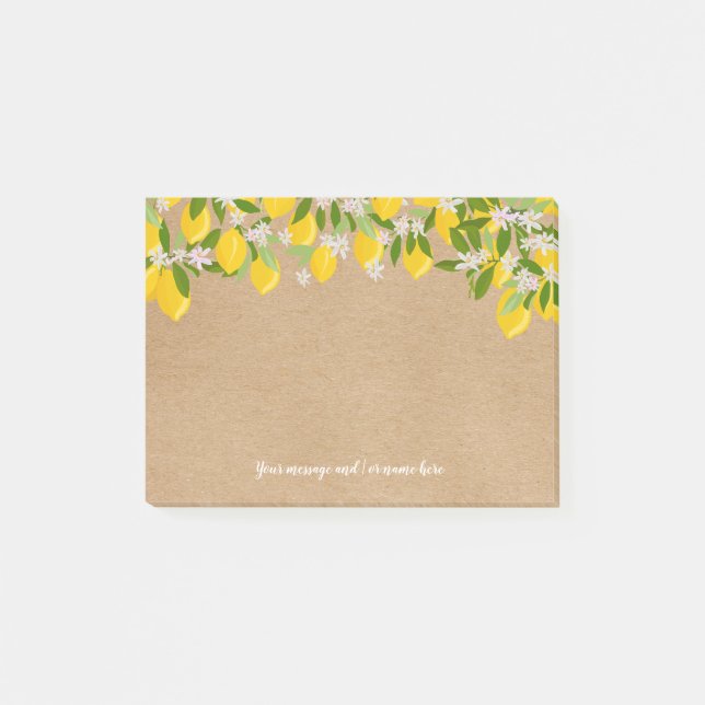 Ditt meddelande Rustic Lemon Greenery Post-it Block (Framsida)