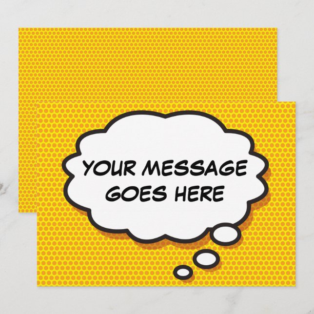 Ditt Meddelande Tanke Bubbla Kul Retro Serietidnin Inbjudningar (Fram/baksida)