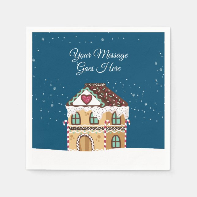 Ditt meddelande Vinterscen Gingerbread House Pappersservett (Framsidan)