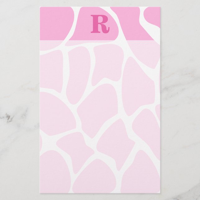 Ditt Monogram från Brev.Anpassad. Rosa Giraffe Mön Brevpapper (Framsida)