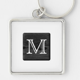 Ditt Monogram från Brev. Bild av Black Wood. Fyrkantig Silverfärgad Nyckelring