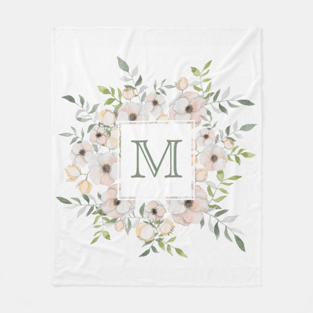 Ditt monogram i en blomster ram filtbäddar fleecefilt (Framsidan)