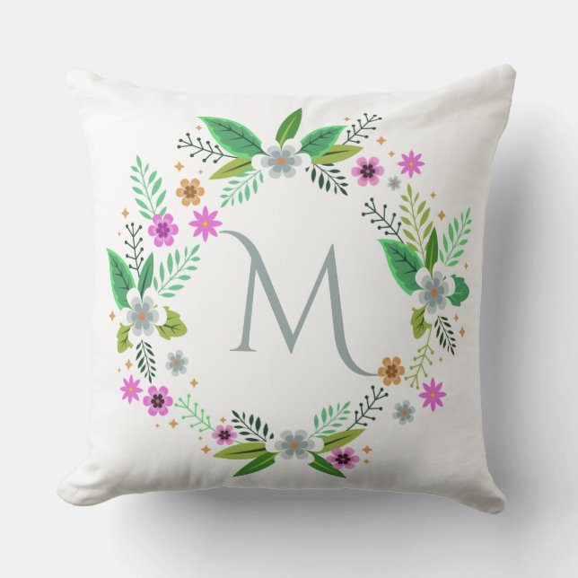 Ditt Monogram i Flower Ram dekorativ kudde (Framsida)