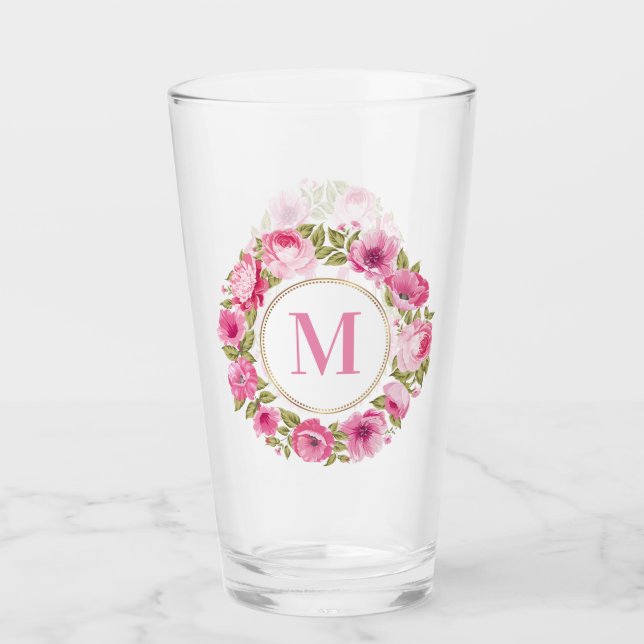 Ditt Monogram i Flower Ram pint-glas Glaskopp (Framsida)