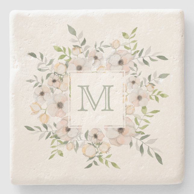 Ditt Monogram i Flower Ram stone underlägg Sten (Framsidan)