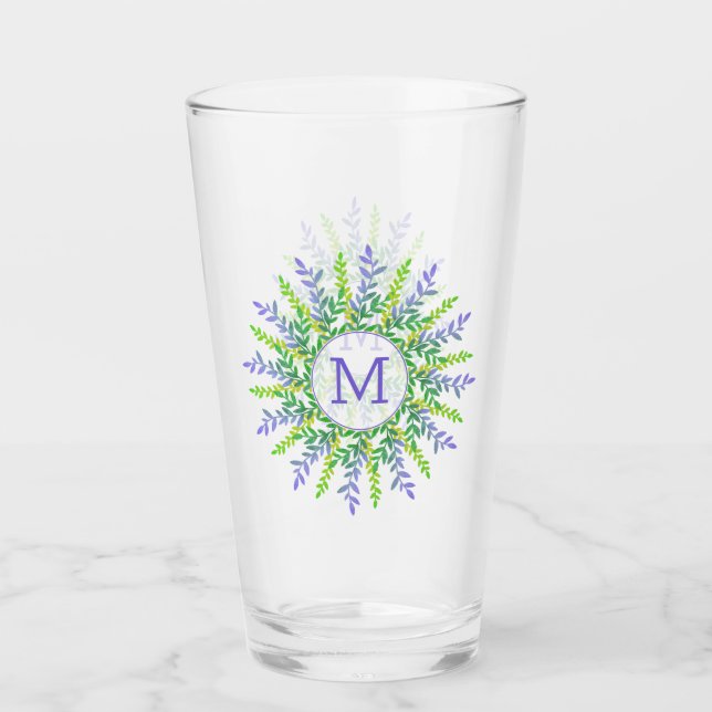 Ditt Monogram i Ram pint-glas i Löv Glaskopp (Framsida)