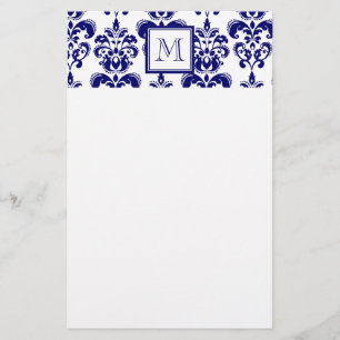 Ditt Monogram, marinblått dammmönster 2 Brevpapper