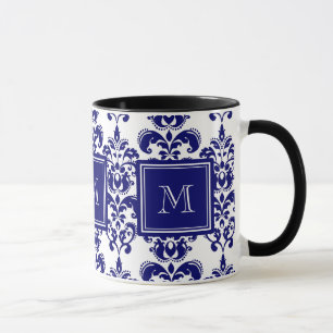 Ditt Monogram, marinblått dammmönster 2 Mugg