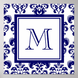 Ditt monogram, marint blåskaftsmönster 2 poster