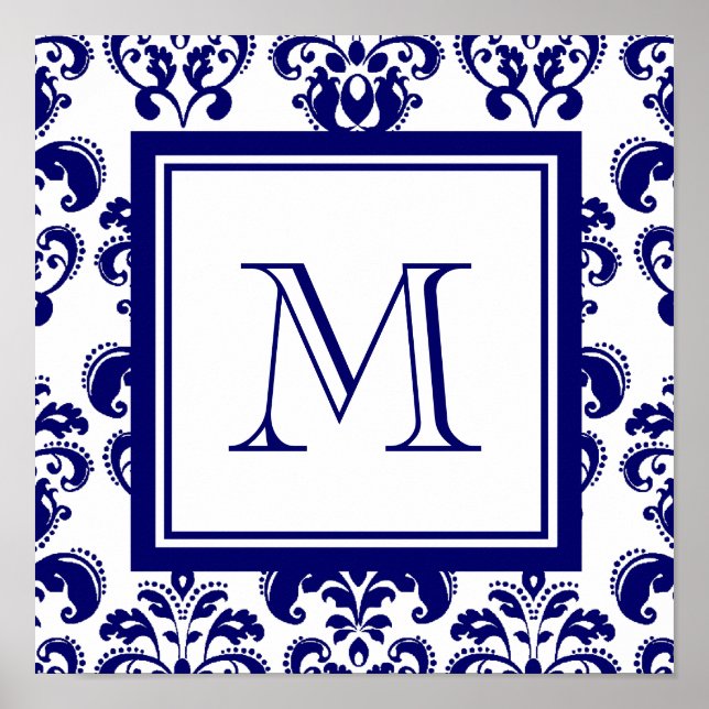 Ditt monogram, marint blåskaftsmönster 2 poster (Framsidan)