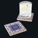 Ditt monogram, marint blåskaftsmönster 2 stenunderlägg<br><div class="desc">Vackert skugga av marinblå och vit vintage-dammmönster är en perfekt gåva till henne. Anpassa med ditt monogram,  ditt första eller ditt brev eller ditt namn. Använda mallen fält eller välj "anpassa den" om du vill ha fler redigeringsalternativ som gör din egen unika design till en bra design.</div>