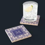 Ditt monogram, marint blåskaftsmönster 2 stenunderlägg<br><div class="desc">Vackert skugga av marinblå och vit vintage-dammmönster är en perfekt gåva till henne. Anpassa med ditt monogram,  ditt första eller ditt brev eller ditt namn. Använda mallen fält eller välj "anpassa den" om du vill ha fler redigeringsalternativ som gör din egen unika design till en bra design.</div>