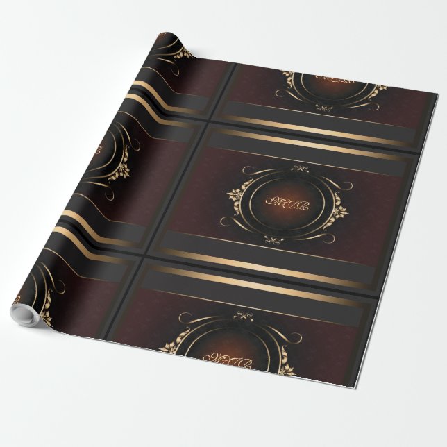 Ditt monogram på royal burgundy och lyuxe guld presentpapper (Utrullad)