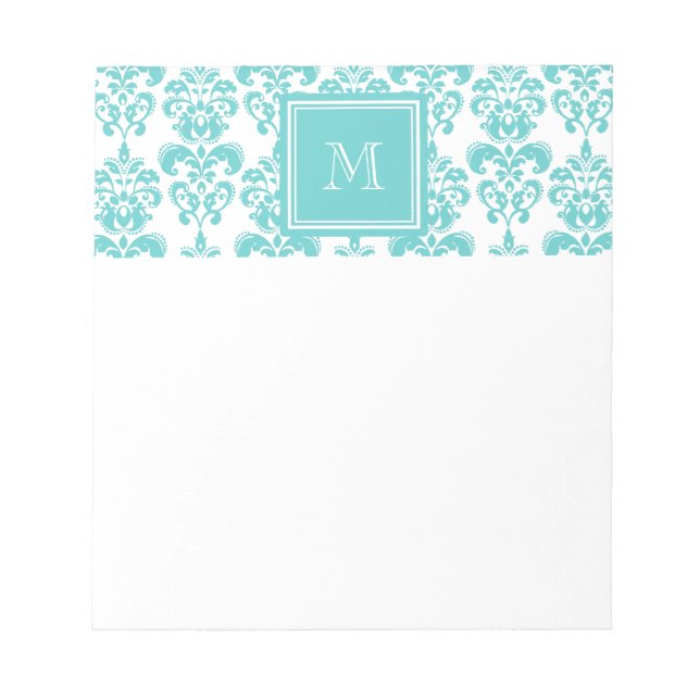 Ditt Monogram, Teal Damask Pattern 2 Anteckningsblock (Framsida)