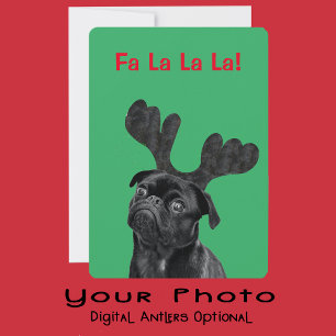 Ditt Mopsfoto med Digitala Horn Gröna Julkort